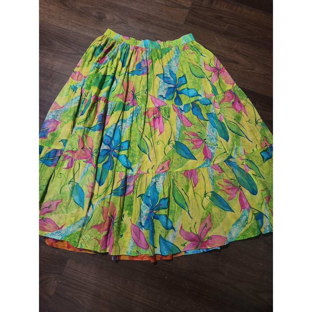 Skirt Womens‎ One Size Multicolor Floral Boho Peasant Long Reversible Elastic